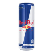 Red Bull front can showing brand and logo, energizing refreshment