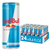 Red Bull Sugarfree front can showing branding and design, brand energizes on the go