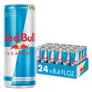 Red Bull Sugarfree front can showing branding and design, brand energizes on the go