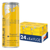 Red Bull Yellow Edition lata frontal mostrando sabor tropical y refresco instantáneo
