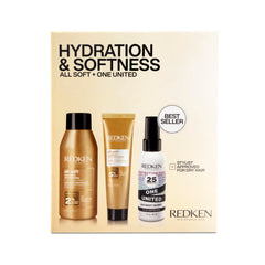 Redken front packaging del set mini mostrando los tres productos y beneficio hidratación