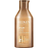 Redken front bottle showing All Soft label and moisturizing benefit