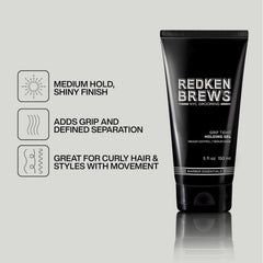 Redken Brews gel aplicación en manos que ofrece control y agarre inmediato