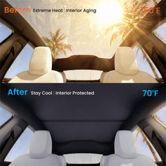REEVAA close-up of shade texture matching Tesla headliner for cohesive look