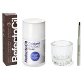 RefectoCil presentación frontal del kit Natural Brown mostrando caja y tubos, resultado color uniforme