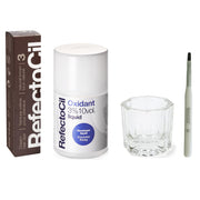 RefectoCil presentación frontal del kit Natural Brown mostrando caja y tubos, resultado color uniforme