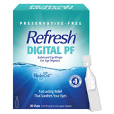 REFRESH envase frontal y pack mostrando 30 viales, conveniencia portátil