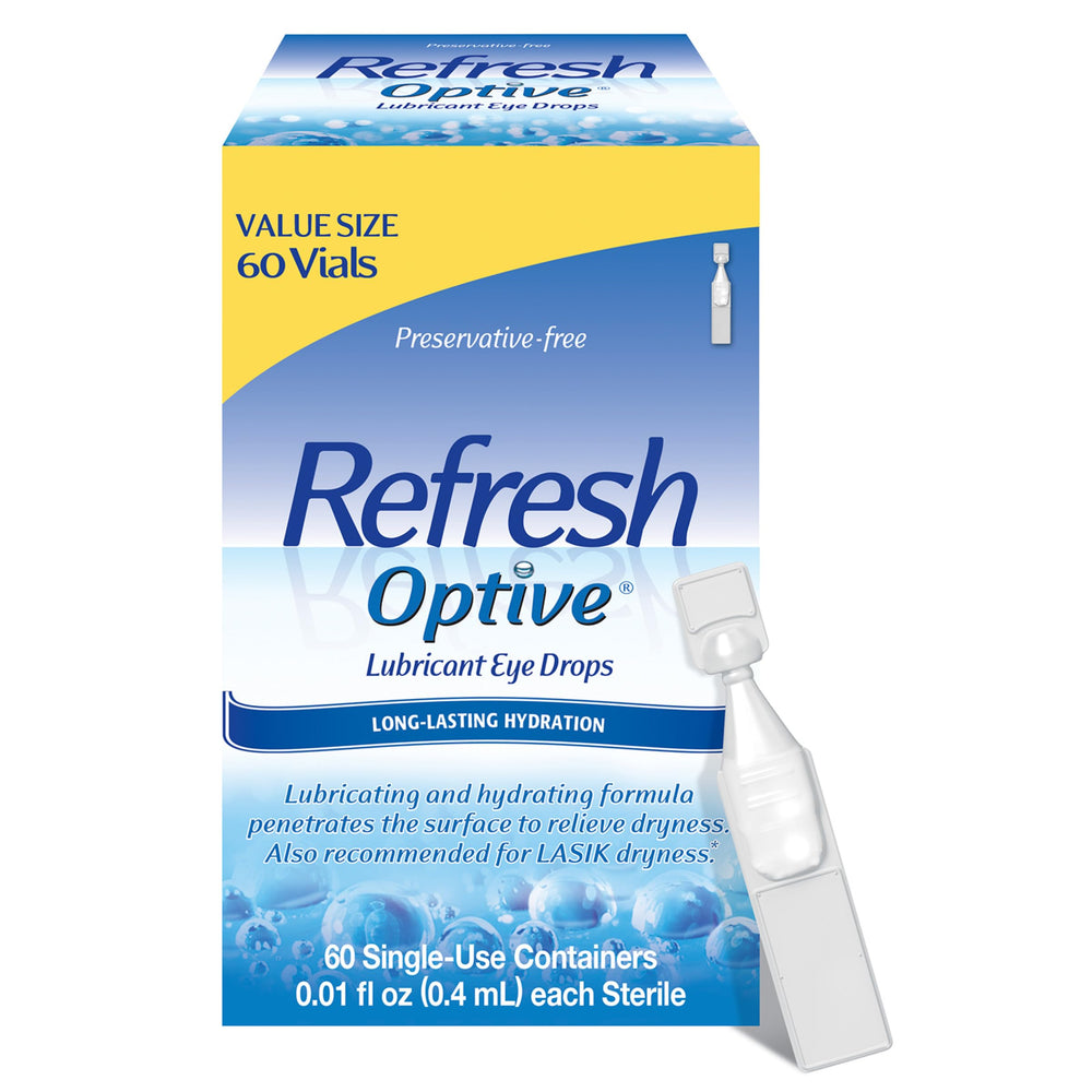 Refresh OPTIVE envase frontal de 60 monodosis mostrando la marca y beneficio de hidratación