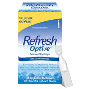 Refresh OPTIVE envase frontal de 60 monodosis mostrando la marca y beneficio de hidratación