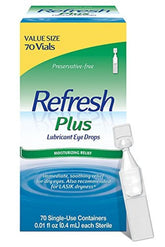 Refresh plus frente del empaque mostrando 70 viales y beneficios portátiles