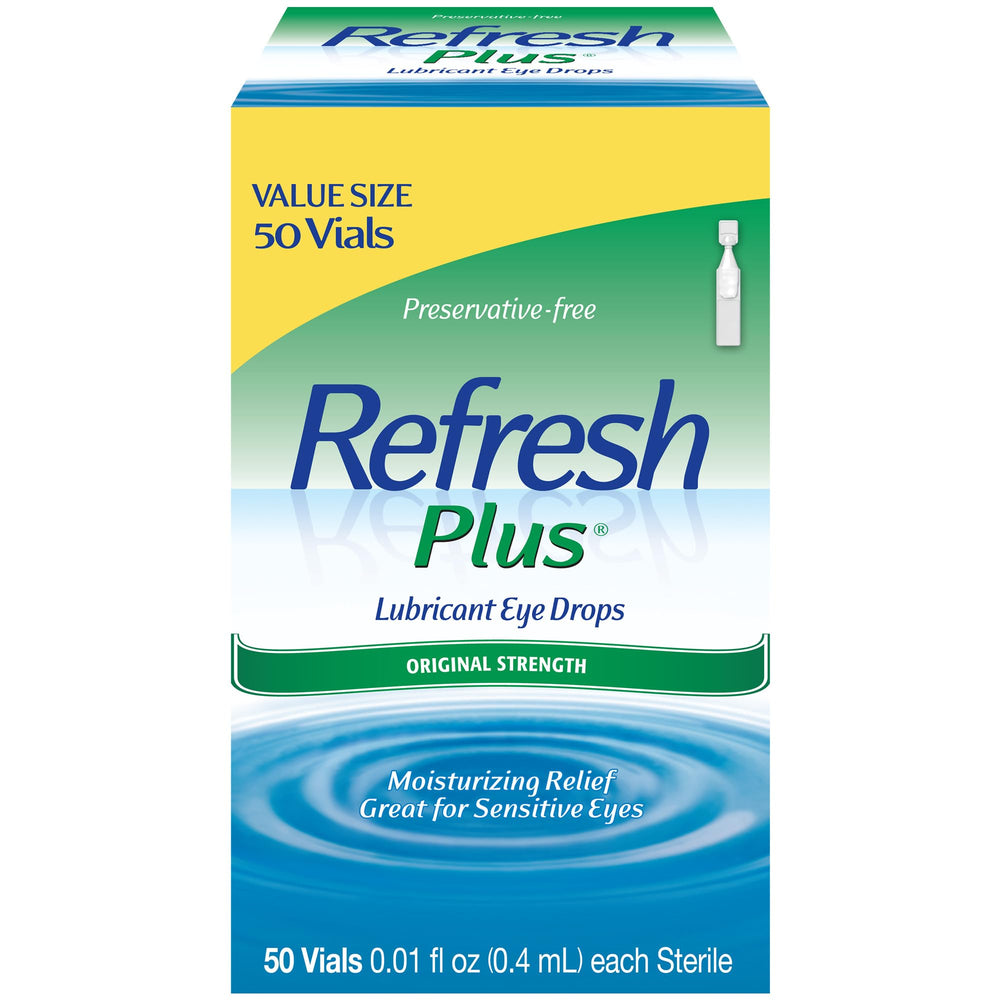 Refresh vial frontal mostrando el empaquetado y facilidad de transporte