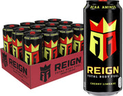 Reign Cherry Limeade frontal mostrando lata y marca, energía inmediata