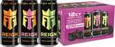 REIGN variety pack front view showing three flavors and pack benefit