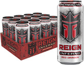 REIGN Inferno frontal lata mostrando etiqueta y beneficios energéticos
