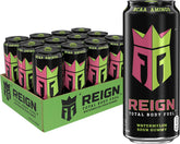REIGN frente del envase pack de 16 fl oz mostrando sabor y marca, útil para identificar producto