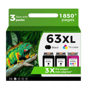 Relcolor 63XL front packaging showing 2 black and 1 color cartridges and clear labeling benefit: easy selection