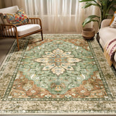 RELEANY vista frontal de la alfombra 5'x7' con diseño girasol vintage y colores ladrillo