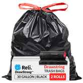 Reli front packaging showing 150-count heavy-duty black bags for bulk value
