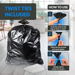 Reli. twist ties attached to bag top for quick closure and odor control benefit
