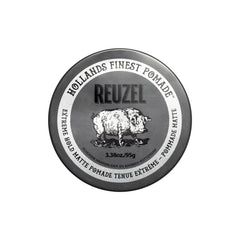 REUZEL frontal del envase mostrando el nombre y tamaño 0.21 lb, ideal para fijación extrema