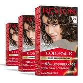 Revlon ColorSilk empaque frontal mostrando tono 30 Dark Brown y beneficios