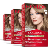 Revlon ColorSilk frente de la caja mostrando el tono Dark Ash Blonde y beneficio de cobertura