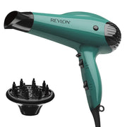 Revlon secador frontal mostrando diseño verde y potencia para secado rápido