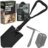 Rhino USA folding shovel front view showing sturdy design and portability benefit