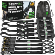 Rhino USA vista frontal del paquete con 4 correas, conveniencia de kit completo