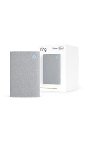 Ring Chime Plus front view showing sleek white housing and plug, enhances alert reach