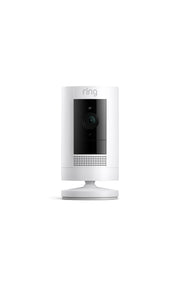 Ring cámara exterior vista frontal mostrando diseño compacto y resistencia
