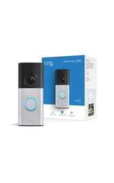 Ring Wired Doorbell 2K Plus front view in Nickel Silver showing camera and button, improves curb appeal