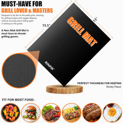RINPIR grill mat and stiff brush close detail protecting grates and simplifying cleanup