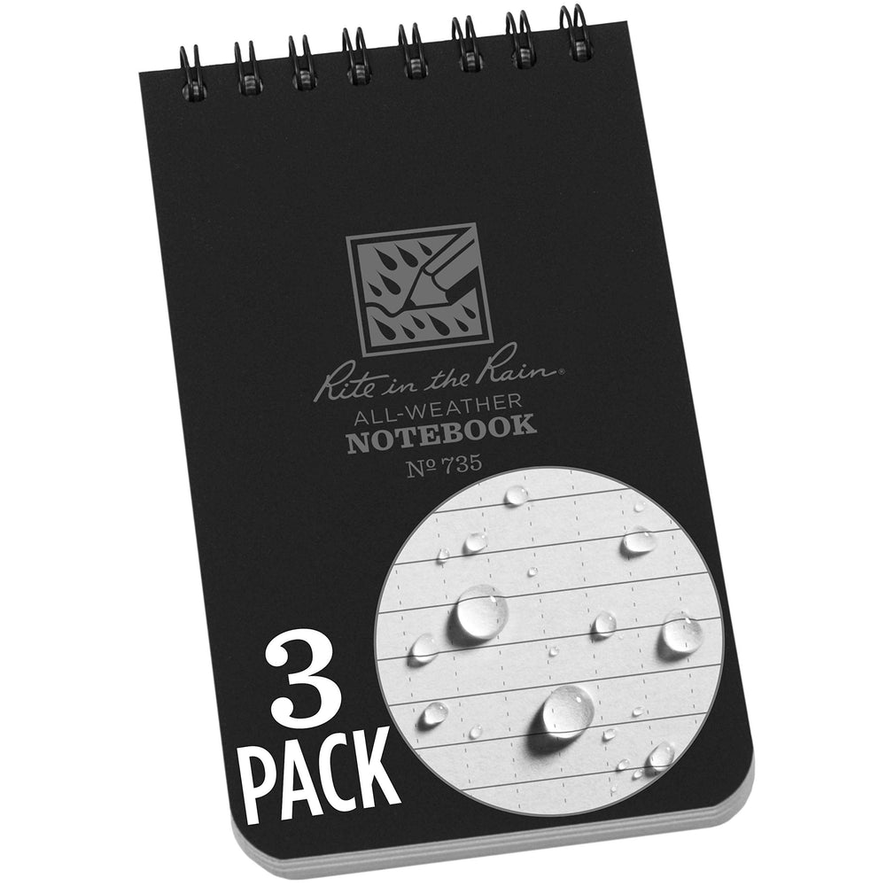 Rite in the Rain cuaderno frente tapa negra protegiendo notas en exteriores