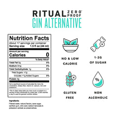 Ritual Zero-Proof label detail highlighting botanical ingredients and quality benefit