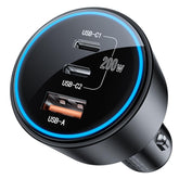 ROADRESS front view showing three charging ports and benefits fast multi-device charging
