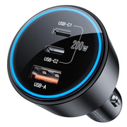 ROADRESS front view showing three charging ports and benefits fast multi-device charging