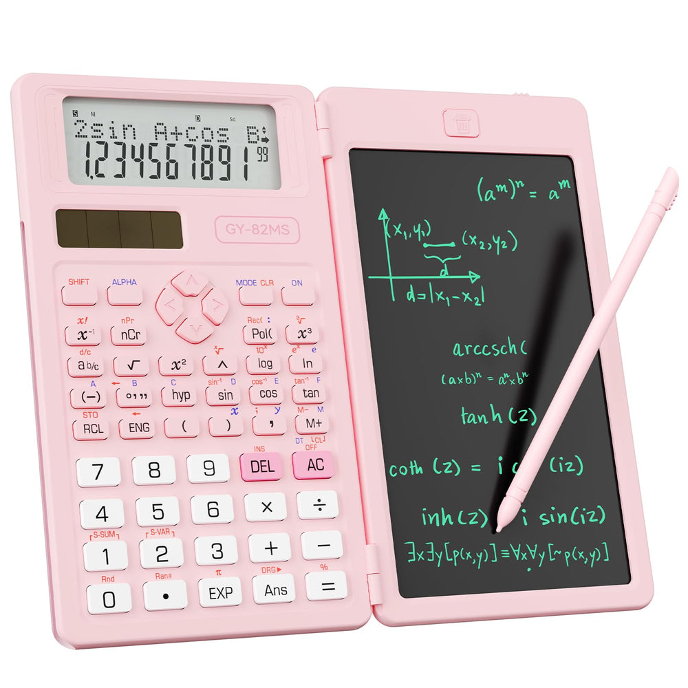 ROATEE vista frontal de la calculadora 82MS rosa, aspecto profesional y compacto