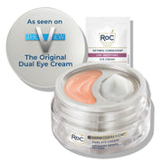 RoC front packaging of dual eye cream showing compact design and easy storage