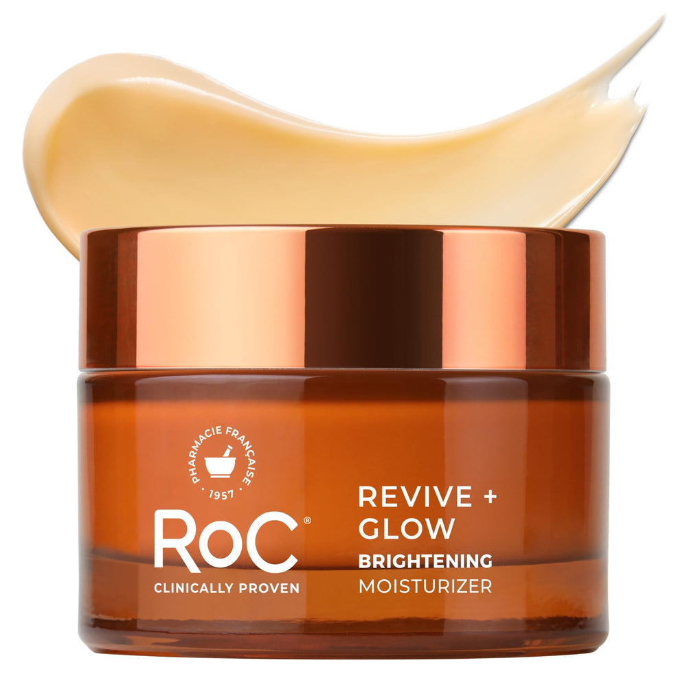 RoC envase frontal Revive + Glow mostrando tamaño y diseño, aporta confianza de uso diario