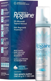 Rogaine front packaging showing bottle and label with clear product benefit