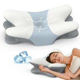 ROPU almohada frontal mostrando contorno ergonómico y soporte inmediato