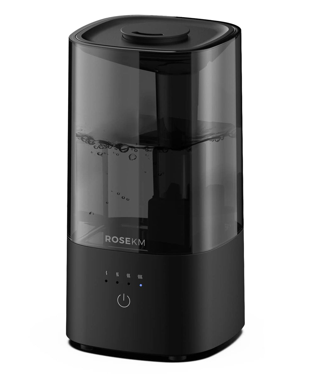ROSEKM humidificador frontal negro mostrando diseño compacto y elegante