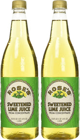 Rose's Lime Juice vista frontal de las dos botellas para almacenamiento eficiente