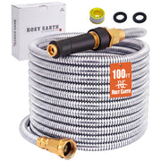 Rosy Earth front view of 100 FT stainless steel hose showing full length benefit