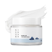 ROUND LAB crema Dokdo vista frontal con tapa, hidratación confiable