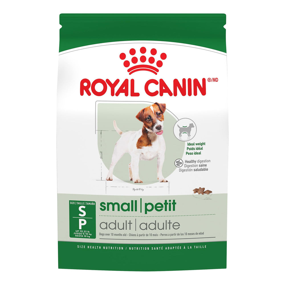 ROYAL CANIN bolsa frontal mostrando el formato de 4 lb y beneficios para perros pequeños