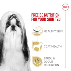 ROYAL CANIN perro Shih Tzu comiendo del cuenco, fomenta aceptación y apetito