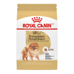 ROYAL CANIN bolsa frontal mostrando fórmula Pomeranian y beneficios para raza