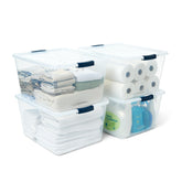 Rubbermaid clear storage bins front pack showing product and labeling for easy identification